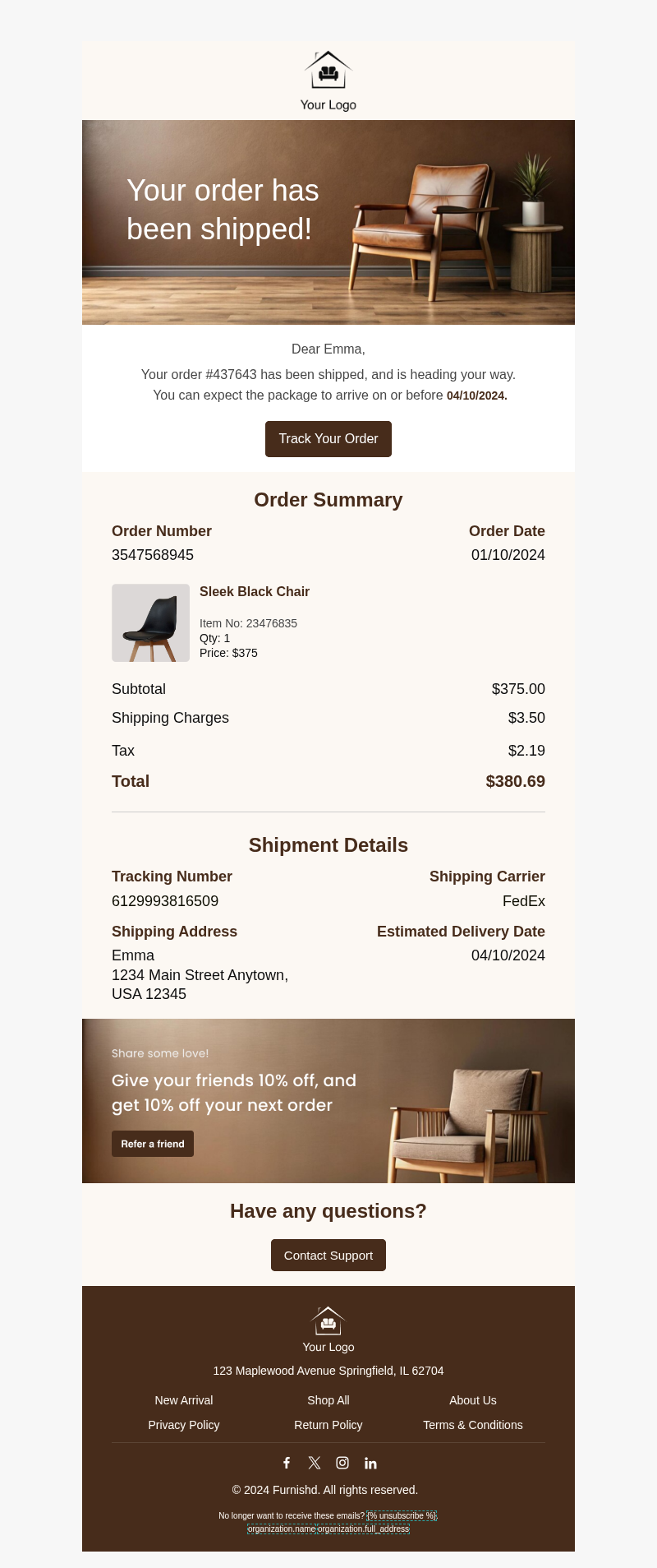 Shipped Order Confirmation