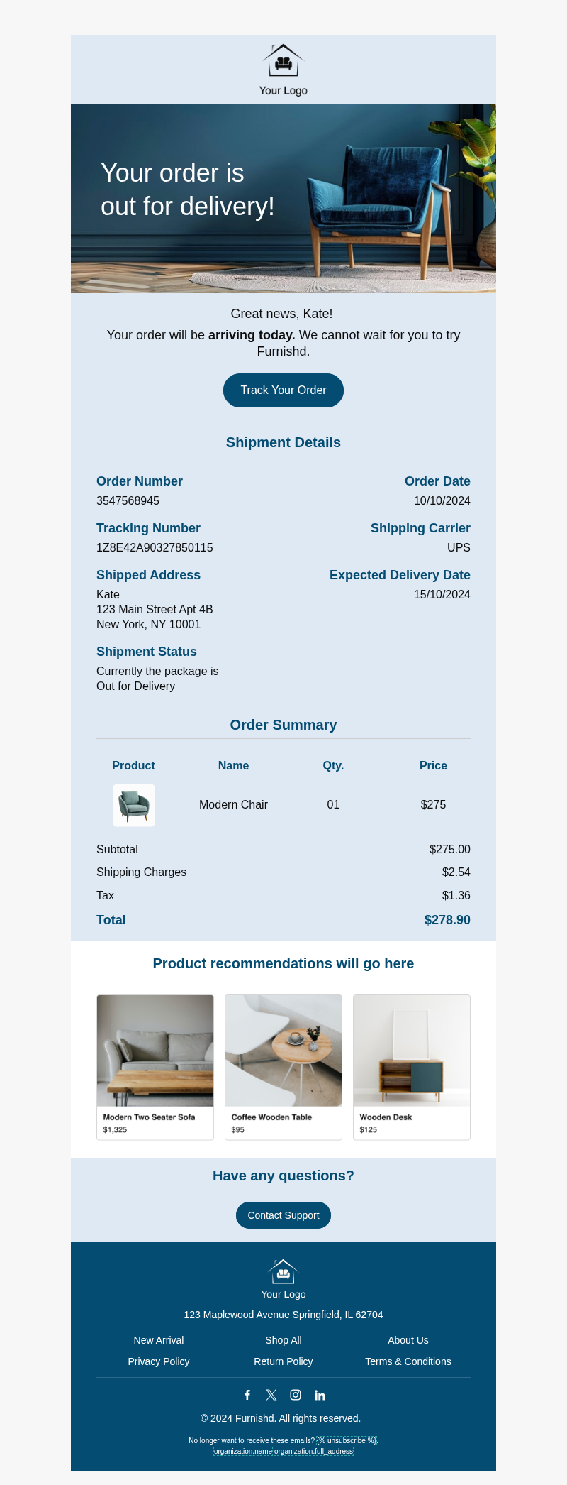 Order Out for Delivery Confirmation