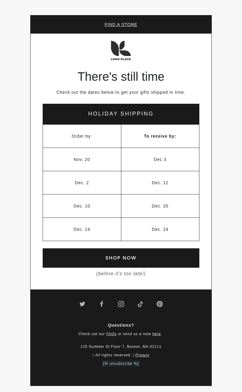 Holiday Shipping - Update